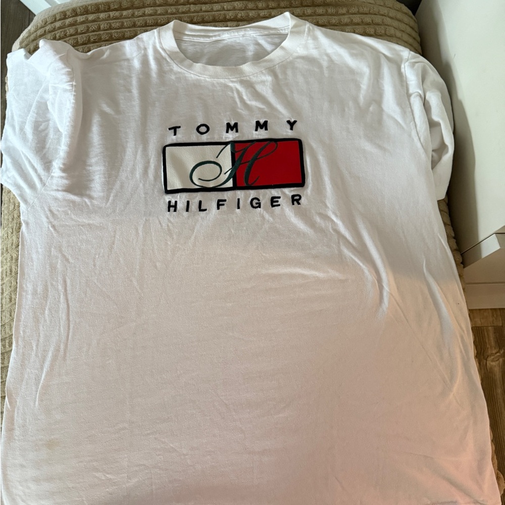 Tommy Hilfiger White Tee with Red and Black Logo
